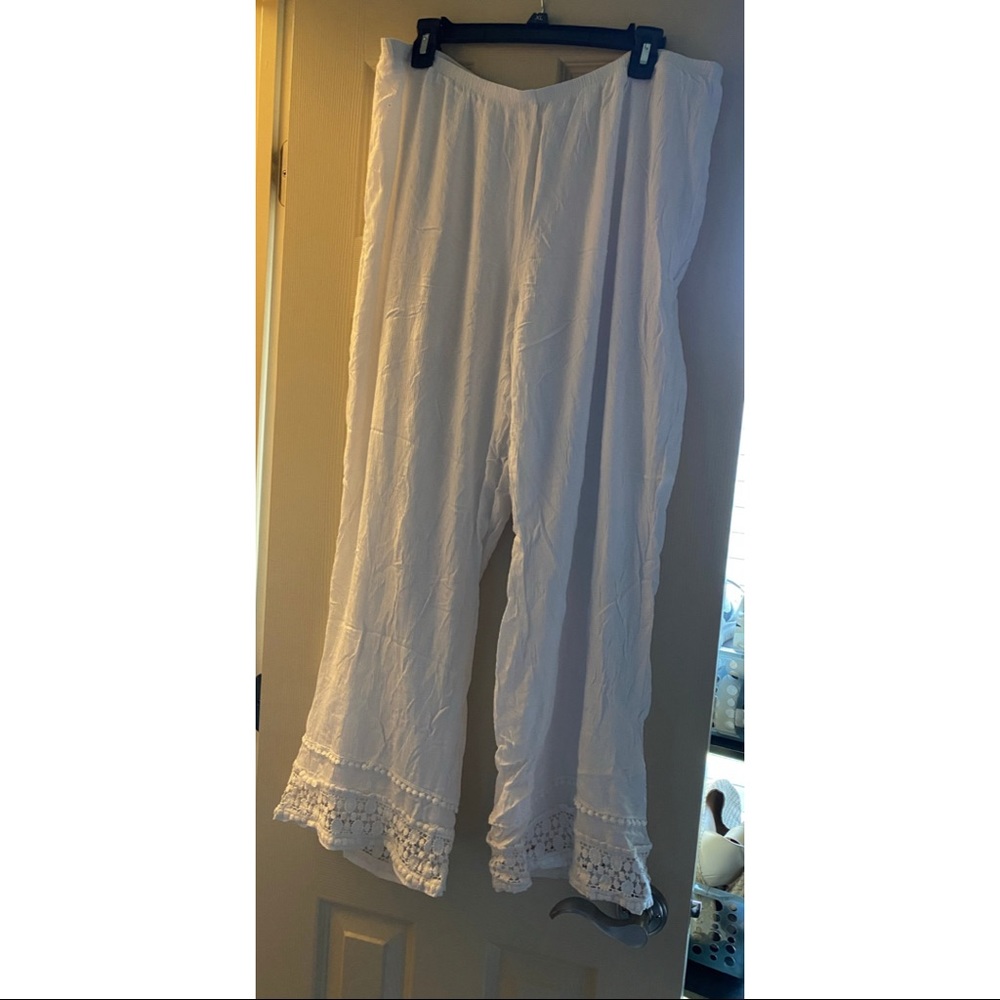 New Direction Plus White Linen Flare Pants Plus Size 1x